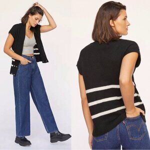 Maeve by Anthropologie Black Striped Knit Sweater Vest, M